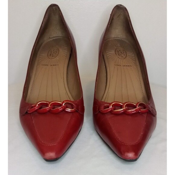Red Leather Pumps Heels by Circa Joan & David Luxe Series Pointy Toe Size 6.5M - Picture 9 of 14